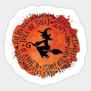 Witch on broom Halloween design Sticker